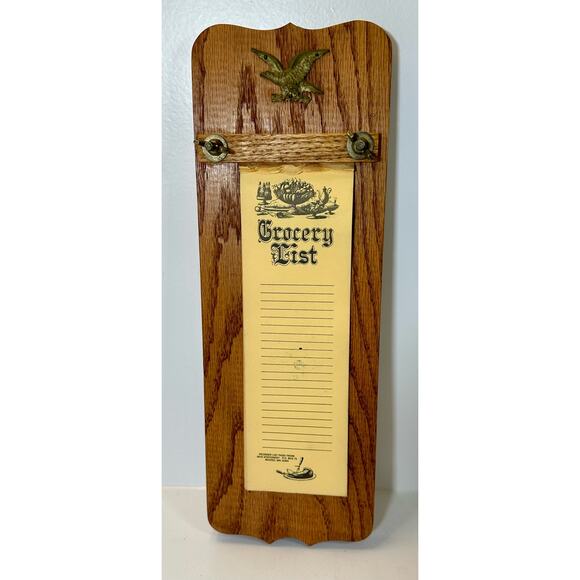Vintage 1970s Wood Grocery List/Notepad Holder with Metal Eagle Rustic Americana - Picture 1 of 5